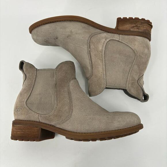 UGG Australia Bonham Chelsea Ankle Boots Suede Leather Waterproof Taupe Size 6 - Picture 2 of 10